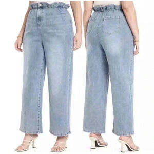 Eloquii Wide Leg Jeans Paperbag High Waist Plus Sz 28 Medium Wash Denim Pants